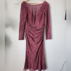 Galina Signature Vintage Plum Lace Long Sleeve Midi/maxi  Dress
